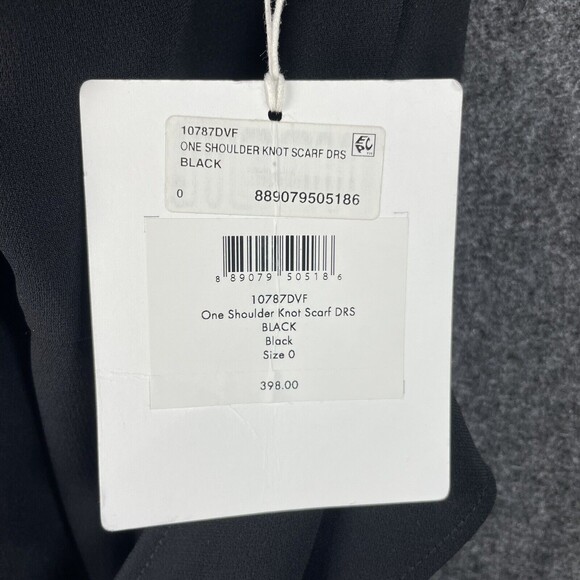 NWT Diane von Furstenberg Black One Shoulder Knot Scarf Faux Wrap Dress Size 0 - Picture 8 of 11